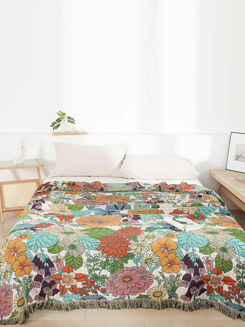 100%Cotton Flower Tassel Bedcover Sofa Blanket