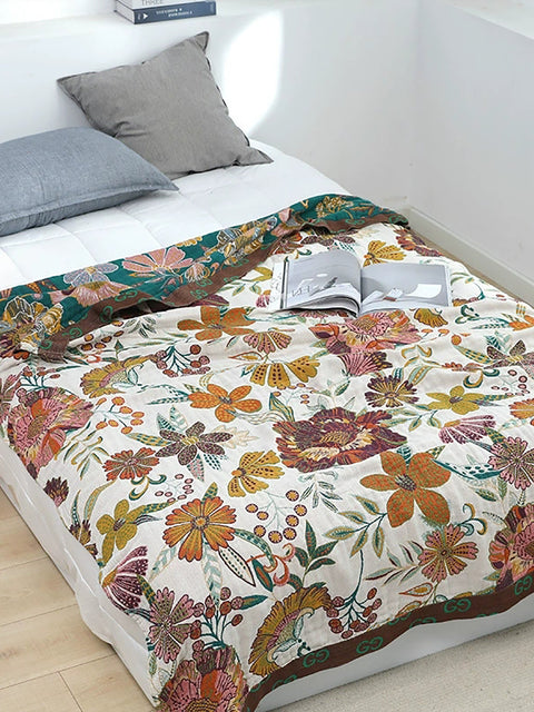 100%Cotton Flower Adult Bedcover Sofa Blanket