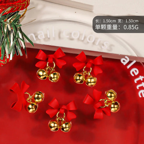 10pcs Christmas Small Bell Charms Crystal Bowknot Ornament DIY Exquisite Accessories Gold Nails Art