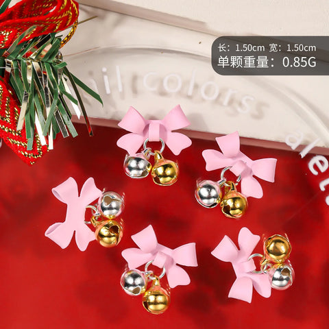 10pcs Christmas Small Bell Charms Crystal Bowknot Ornament DIY Exquisite Accessories Gold Nails Art