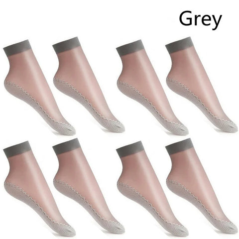 10Pairs Soft Thin Silk Non-Slip Bottom Splice Fashion Transparent Breathable Black Girls Women Socks