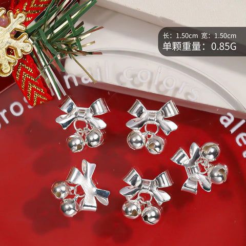 10pcs Christmas Small Bell Charms Crystal Bowknot Ornament DIY Exquisite Accessories Gold Nails Art