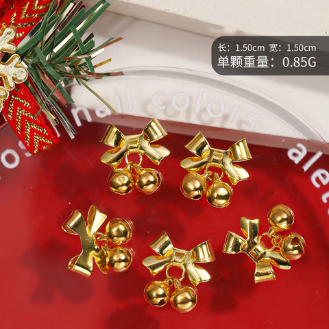 10pcs Christmas Small Bell Charms Crystal Bowknot Ornament DIY Exquisite Accessories Gold Nails Art