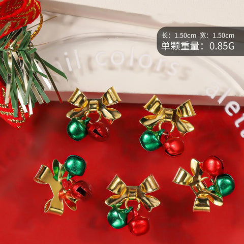 10pcs Christmas Small Bell Charms Crystal Bowknot Ornament DIY Exquisite Accessories Gold Nails Art