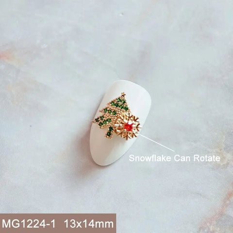 10pcs Xmas Christmas Tree Rotating Snowflakes Zircon Nail Art Manicure Nails Accessories DIY Nail Decorations Supplies Charms