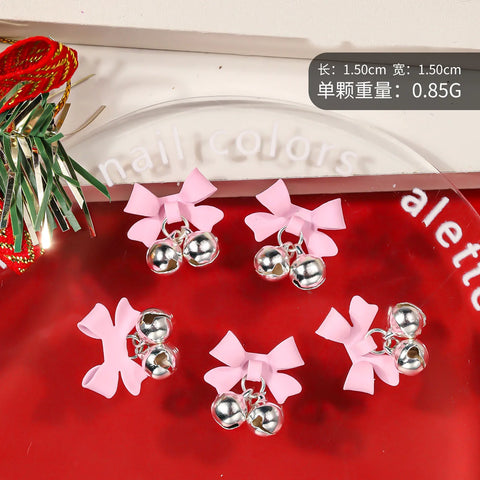 10pcs Christmas Small Bell Charms Crystal Bowknot Ornament DIY Exquisite Accessories Gold Nails Art