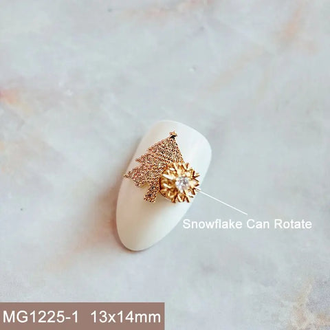 10pcs Xmas Christmas Tree Rotating Snowflakes Zircon Nail Art Manicure Nails Accessories DIY Nail Decorations Supplies Charms