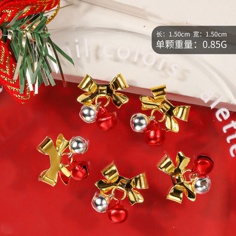 10pcs Christmas Small Bell Charms Crystal Bowknot Ornament DIY Exquisite Accessories Gold Nails Art