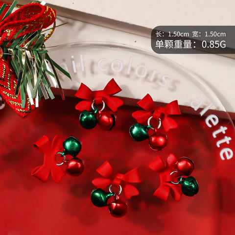 10pcs Christmas Small Bell Charms Crystal Bowknot Ornament DIY Exquisite Accessories Gold Nails Art