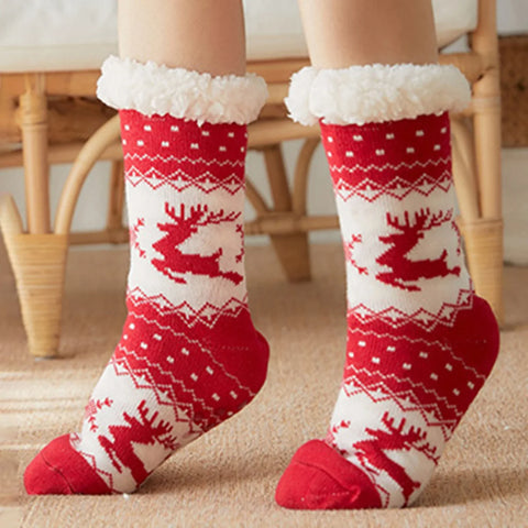 1 Pair Trendy Cartoon Christmas Clear Print Anti-shrink Santa Snowman Women Socks Xmas Fall Gift