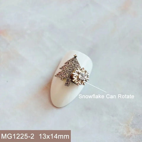 10pcs Xmas Christmas Tree Rotating Snowflakes Zircon Nail Art Manicure Nails Accessories DIY Nail Decorations Supplies Charms