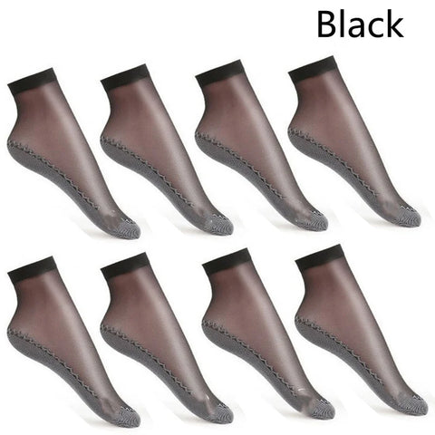 10Pairs Soft Thin Silk Non-Slip Bottom Splice Fashion Transparent Breathable Black Girls Women Socks