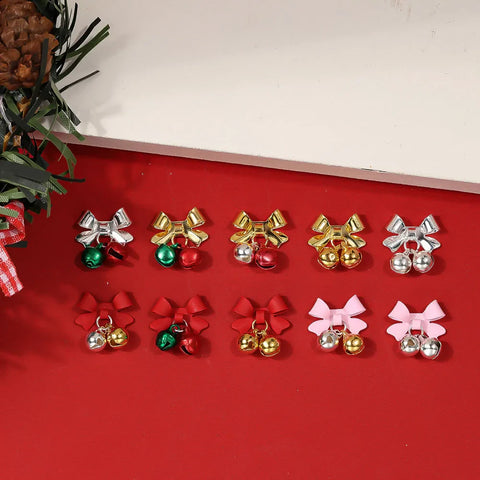 10pcs Christmas Small Bell Charms Crystal Bowknot Ornament DIY Exquisite Accessories Gold Nails Art
