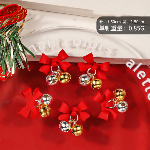 10pcs Christmas Small Bell Charms Crystal Bowknot Ornament DIY Exquisite Accessories Gold Nails Art